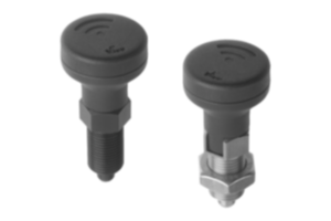 Indexing plungers, steel or stainless steel with status sensor and plastic mushroom grip