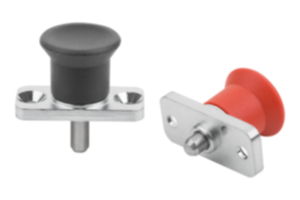 Indexing plunger mini, die-cast zinc with plastic mushroom grip and mounting flange