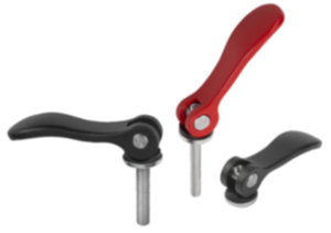 Cam levers, aluminium with internal or external thread, plastic thrust washer and steel or stainless steel stud - inch