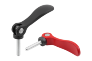 Cam levers, aluminium, adjustable with external thread, plastic thrust washer and steel or stainless steel stud - inch