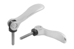 Cam levers, stainless steel, adjustable with external thread, plastic thrust washer and stainless steel stud - inch