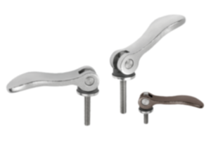 Cam levers, stainless steel, adjustable with external thread, plastic thrust washer and stainless steel stud - inch