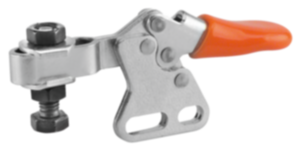 Toggle clamps mini horizontal with straight foot and adjustable clamping spindle