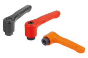 Clamping levers, die-cast zinc, flat with internal thread, threaded insert black oxidised steel - inch