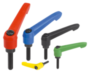 Clamping levers, plastic with external thread, threaded insert black oxidised steel - inch