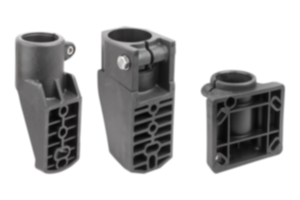 Tube clamps, plastic with lateral support bracket, for round tubes Tube clamps, plastic with lateral support bracket, for round tubes