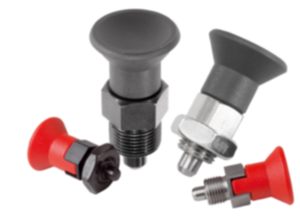 Indexing plungers, steel or stainless steel, short version with plastic mushroom grip