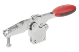 Toggle clamps horizontal with straight foot and adjustable clamping spindle, stainless steel
